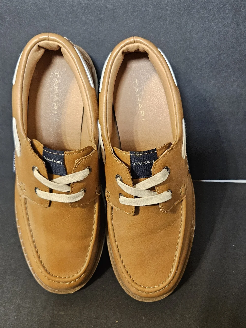 Tahari  Youth  Tan Leather Boat Shoes